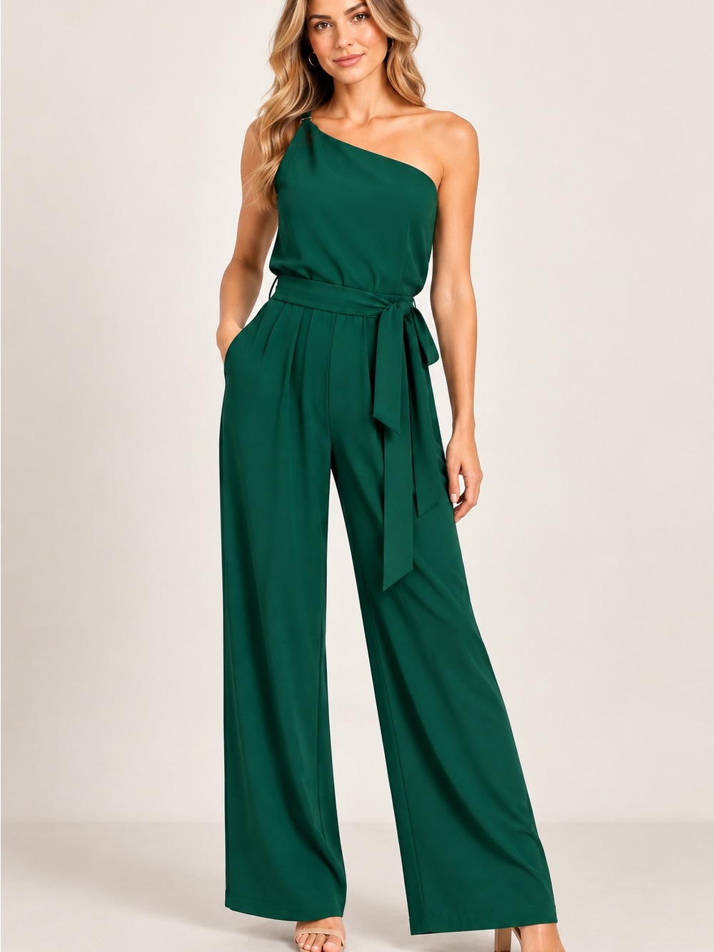 Petal & Pup Leyton One Shoulder Jumpsuit Emerald Green Size 12 NWT
